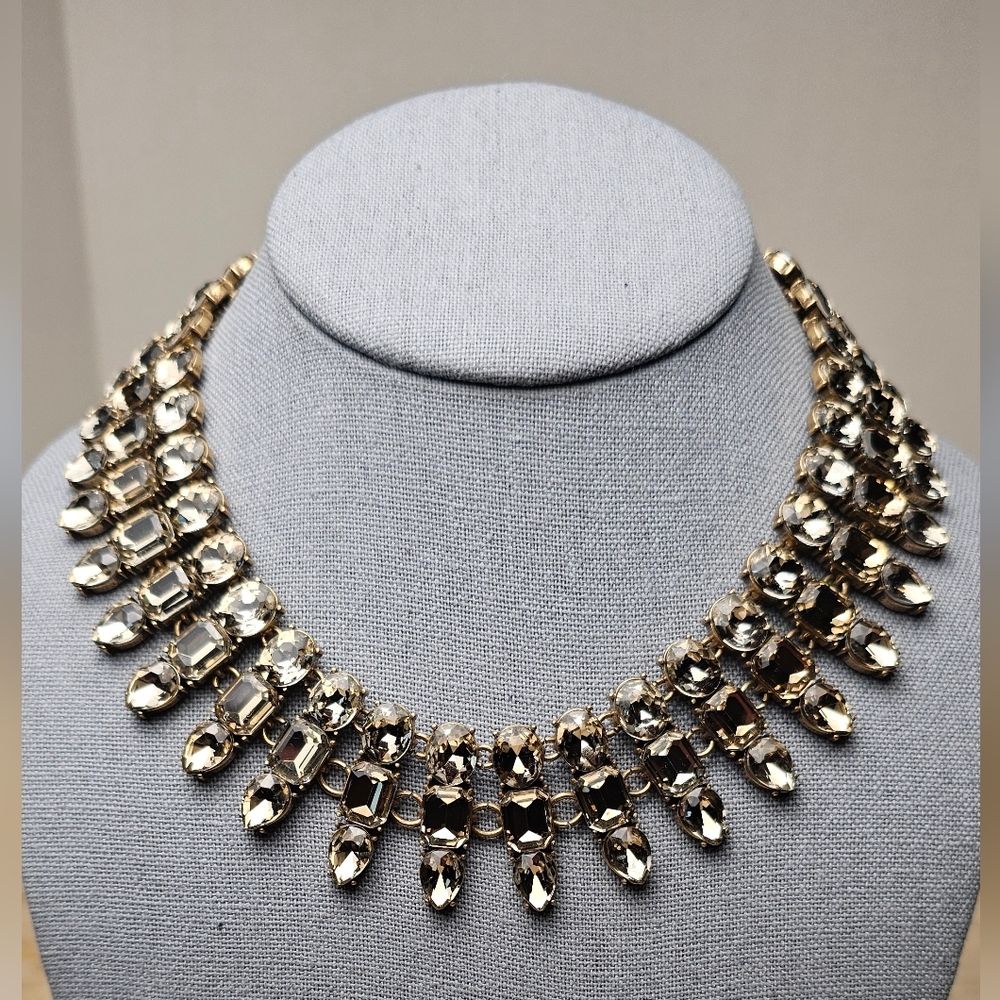 [Anne Klein] Gold Toned Smokey Chocolate Rhinestones Statement Choker Necklace